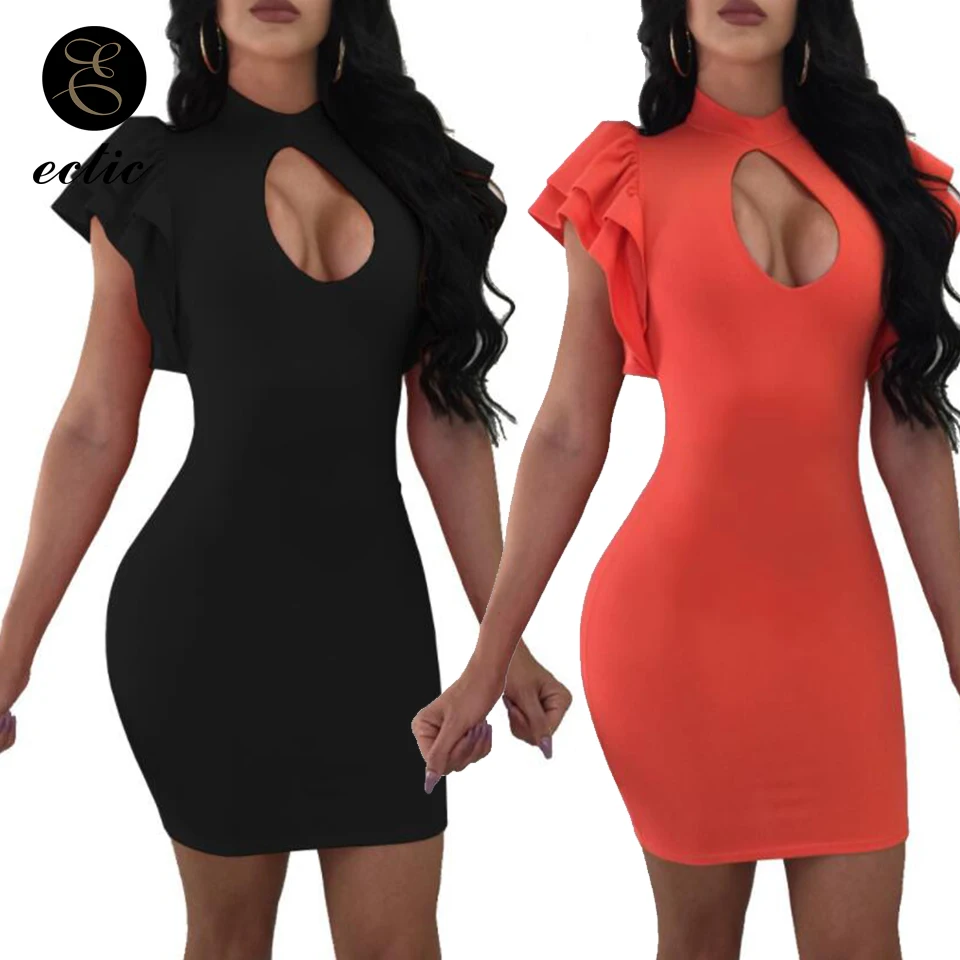 

Open Chest Dress Ruffles Wrist Sleeve Sukienka Plain Sexy Tight Mini Dresses Party Night Club Dress Women Robe Femme Ete 2021