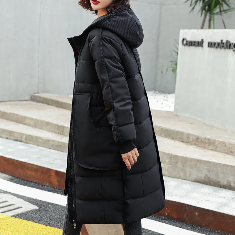 

Women Parkas 2021 Winter New Arrival Oversize Hooded Jacket Female Korean Big Pocket Solid Cotton-padded Long Coat