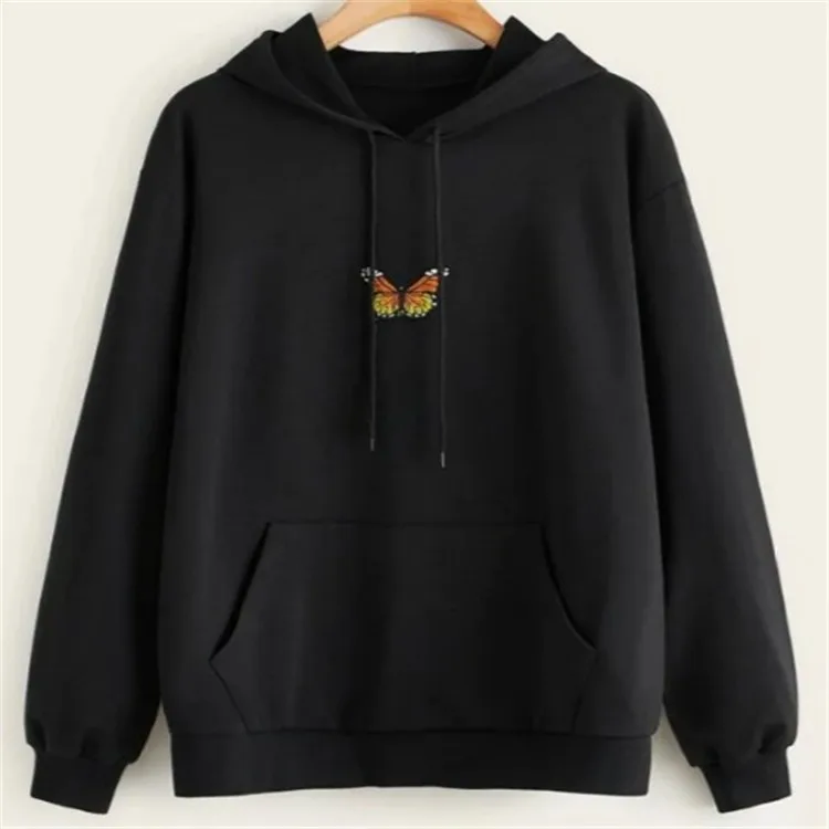 Butterfly Hoodie Women Autumn Winter Long Sleeve Black White Yellow Pink Hoodie Women Sweetshirts Cute Hoodies Moletom Feminino