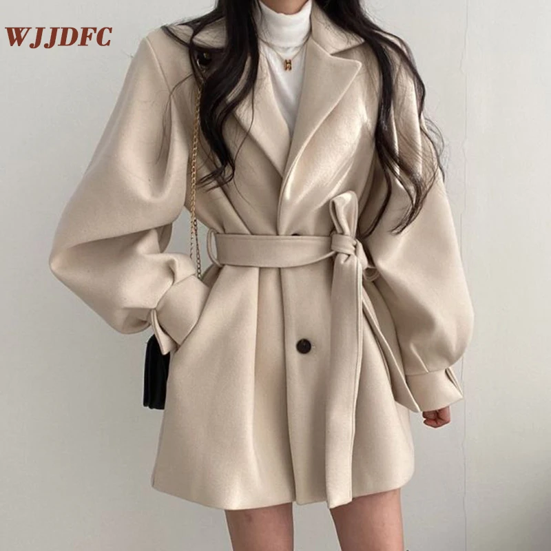 

WJJDFC Winter Coat Women Korean Style Wool Coats 2021 New Autumn Outerwear Fashion Retro French Female Mid-Length Overcoat