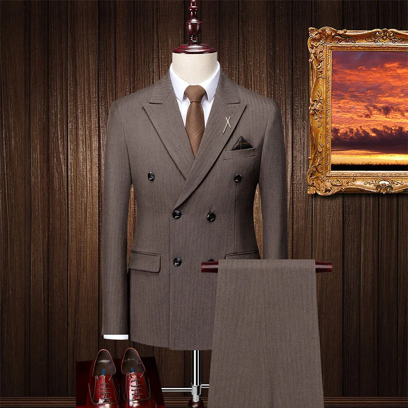 

2021 new Korean slim fit men's double button three piece suit men's casual suit groom's best man dr