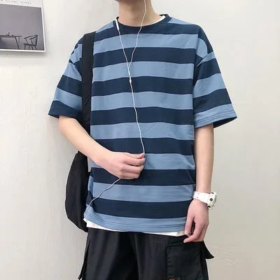

Men's short-sleeved t-shirt summer thin section net red Slim round neck mercerized cotton people
