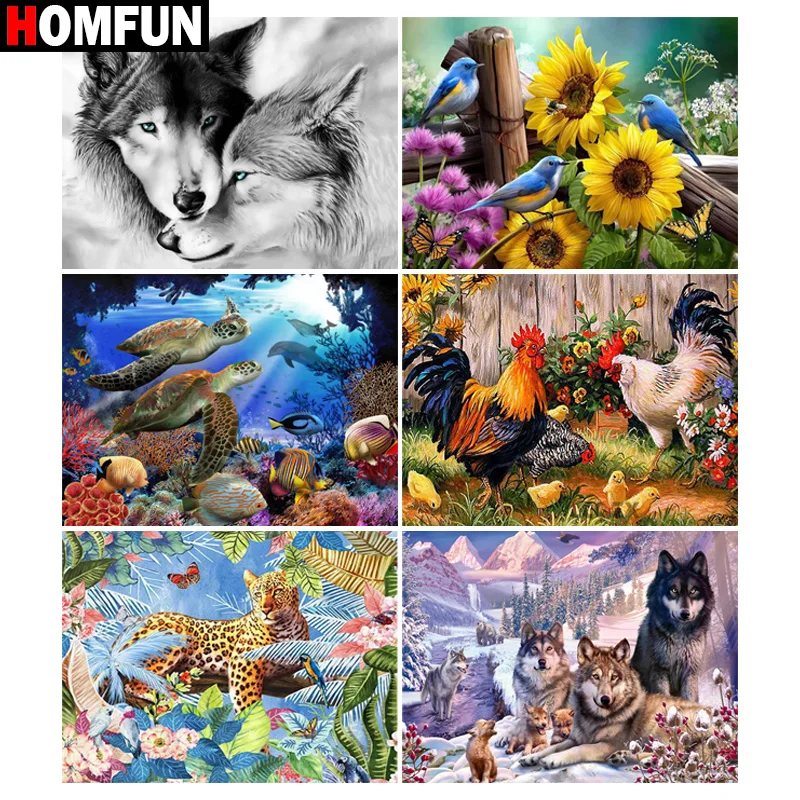 

Алмазная живопись HOMFUN «волк, птица, курица, цветок», квадратная/круглая вышивка, украшение для стен, инкрустированная смолой, вышивка, рукод...