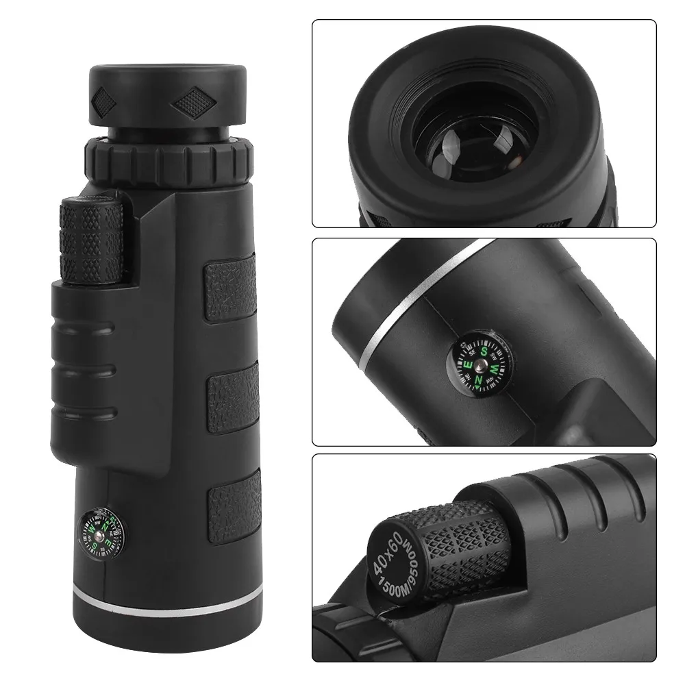 

40X60 Monocular Telescope HD Zoom Monocular Binoculars with Smartphone Holde&Tripod FMC BAK4 Weak Night Vision Pocket Telescope