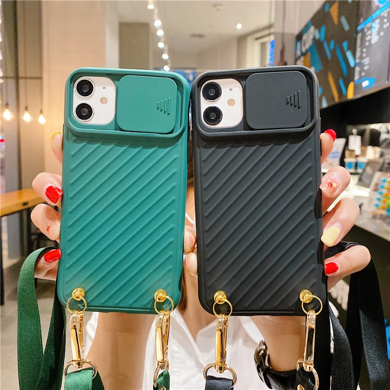 

KJOEW Camera Protect Phone Case For iPhone 11 Pro Max XR X XS Max SE 2020 7 8 Plus 12 Mini Crossbody Strap Lanyard Lens Cover