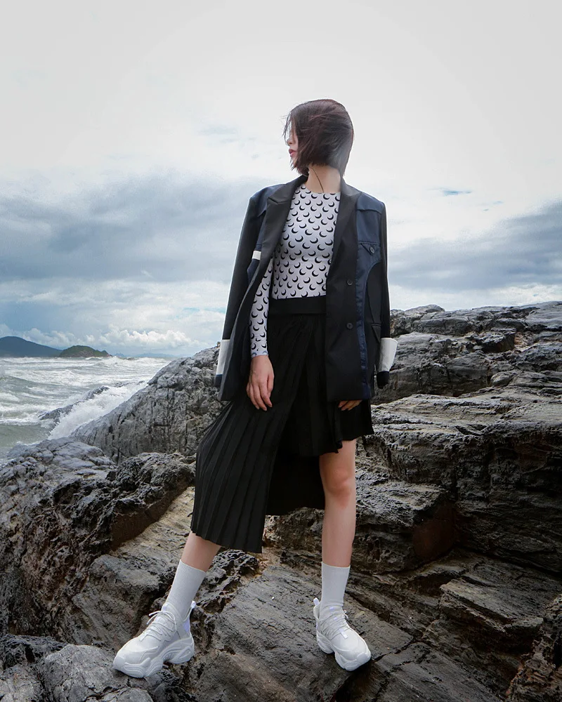 

MSXU 2020 Весенняя Новинка Для женщин средней длины, различные, можно носить двумя способами, не вызывают костюм со складками, юбка средней длин...