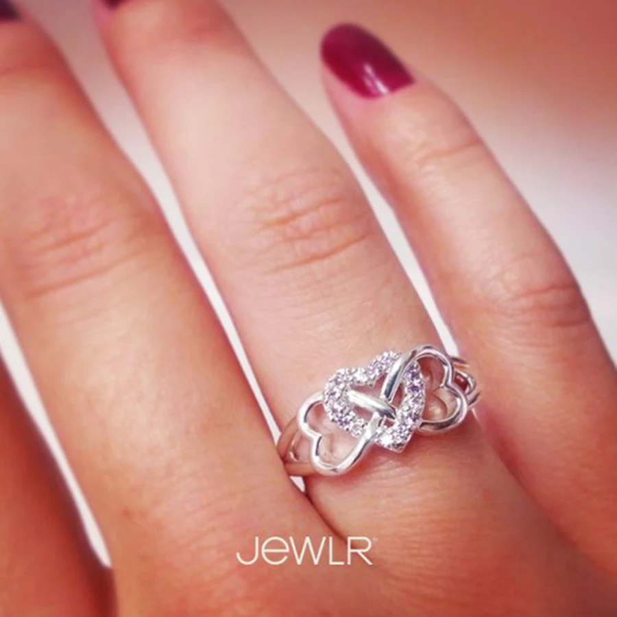 

Silver Color Lady Heart Shaped Romantic Exquisite Ring Commitment Wedding Engagement Marriage Cubic Glass Filledia