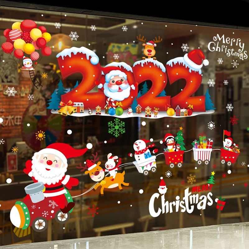 

[shijuekongjian] 2022 Chirstmas Glass Stickers DIY Santa Claus Trains Wall Decals for New Year Winter Window Home Decoration