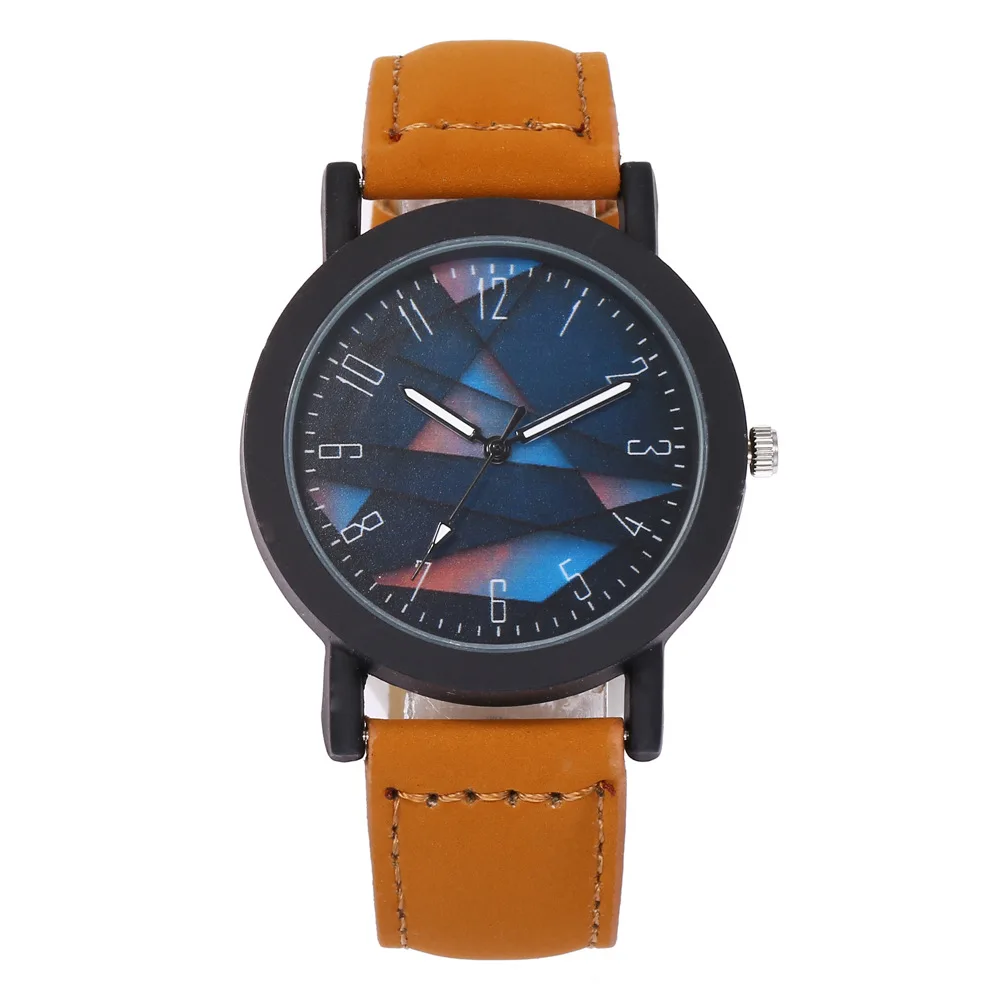 

Retro Men's Fashion Watches Men Clocks Leather Buckle Round Belt Geometric Patterns Movement Quartz Watch Relogio Masculino Sale