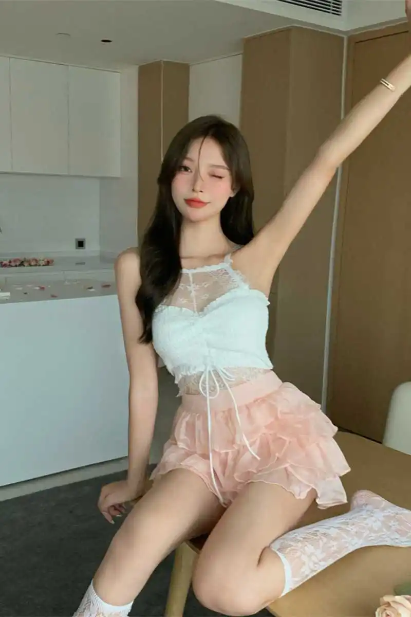 

Sexy Women Two Piece Crop Top And Skirt Set Skirts 2021 Blue Gothic Korean Ladies Sweet Elegant Student outfit Sexy clothes