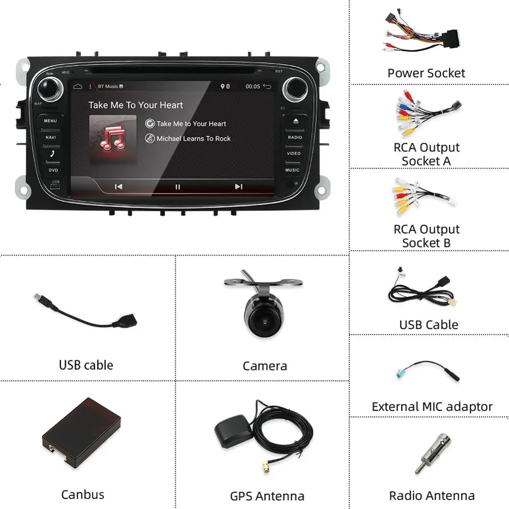 Автомобильный DVD плеер 2 din Android 10 0 четырёхъядерный GPS Navi для Ford Focus Mondeo Galaxy с аудио