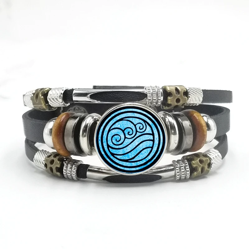 

New Avatar The Last Airbender Leather Bracelet Kingdom Jewelry Air Nomad Fire and Water Tribe Glass Dome Men's Bracelet Jewelry