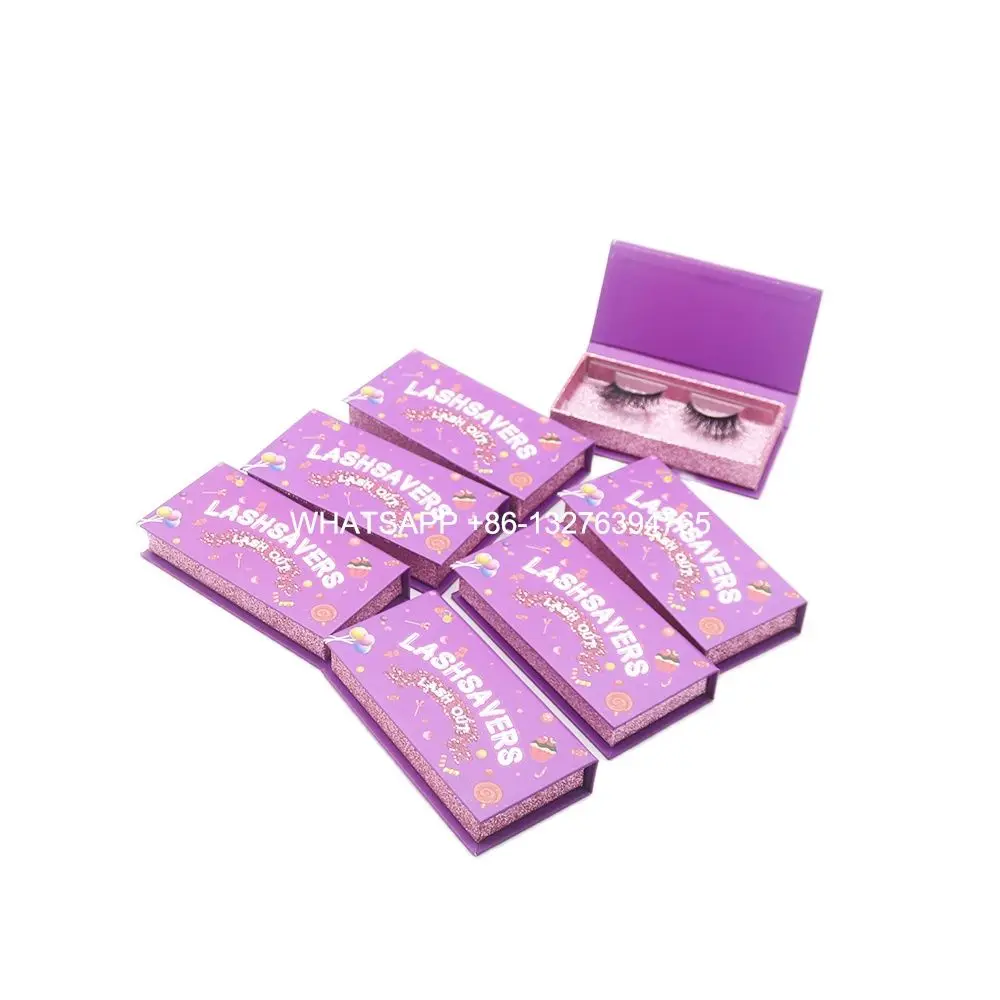 

Eyelash Packaging Box Popular Purple Candy Lashes Box With Tray Custom Lashbox Packaging With Logo 25MM Mink Eyelash Vendor