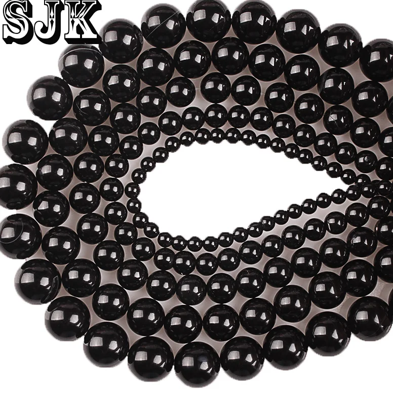 Бусины из натурального агата и черного стекла оникса 4/6/8/10/12/14 мм | Украшения