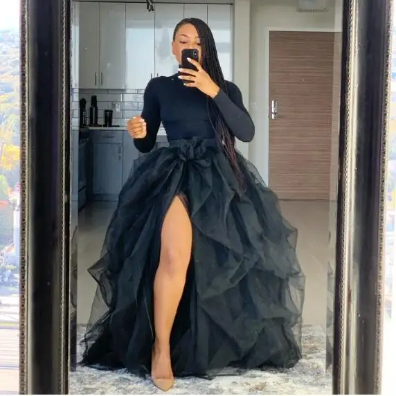 

Plus Size Tulle Skirts High Split Faldas Long Tulle Skirt Women Party Wear Female Maxi Tulle Skirt Girl