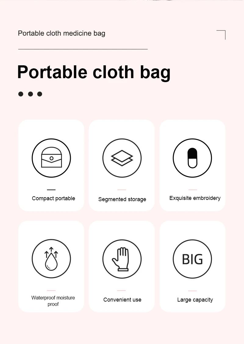 

1PC Portable Storage Bag Waterproof Oxford Cloth First Aid Case Smooth Inner Lining Embroidery Pouch Home Travel Gadgets