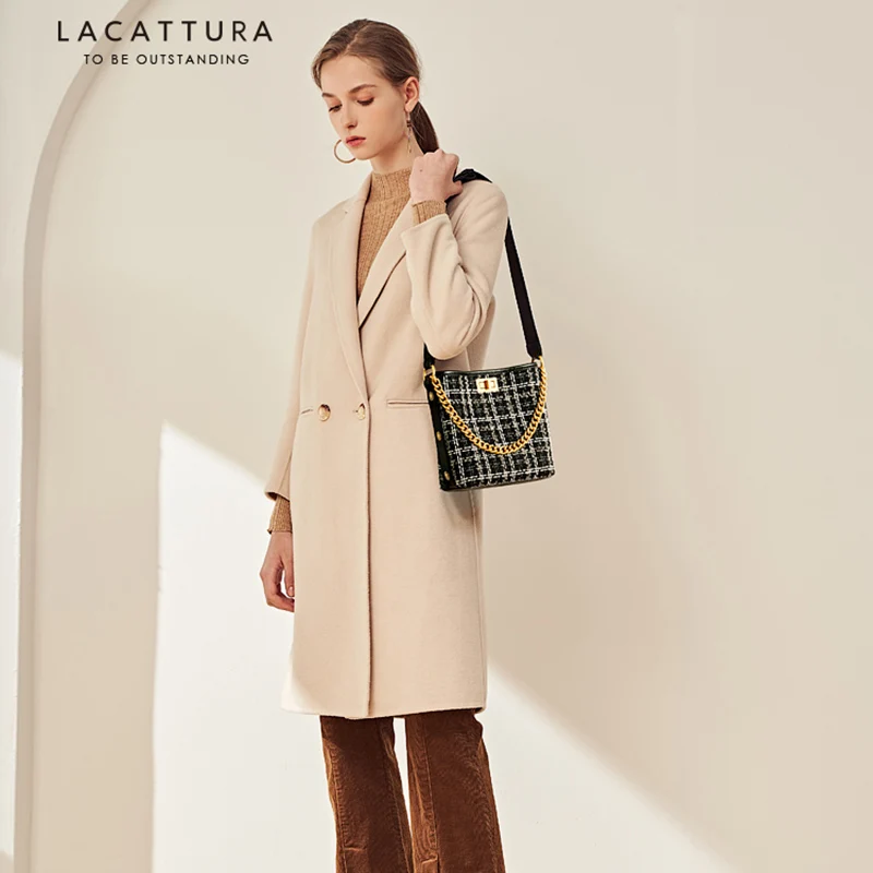 LACATTURA новинка 2020 дизайнерская женская Золотая шерстяная сумка на цепочке