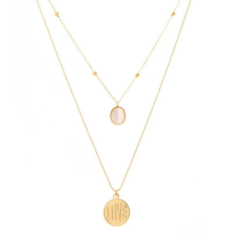 

Simple long necklace female non-fading net red necklace ins cold wind double letter opal sweater chain