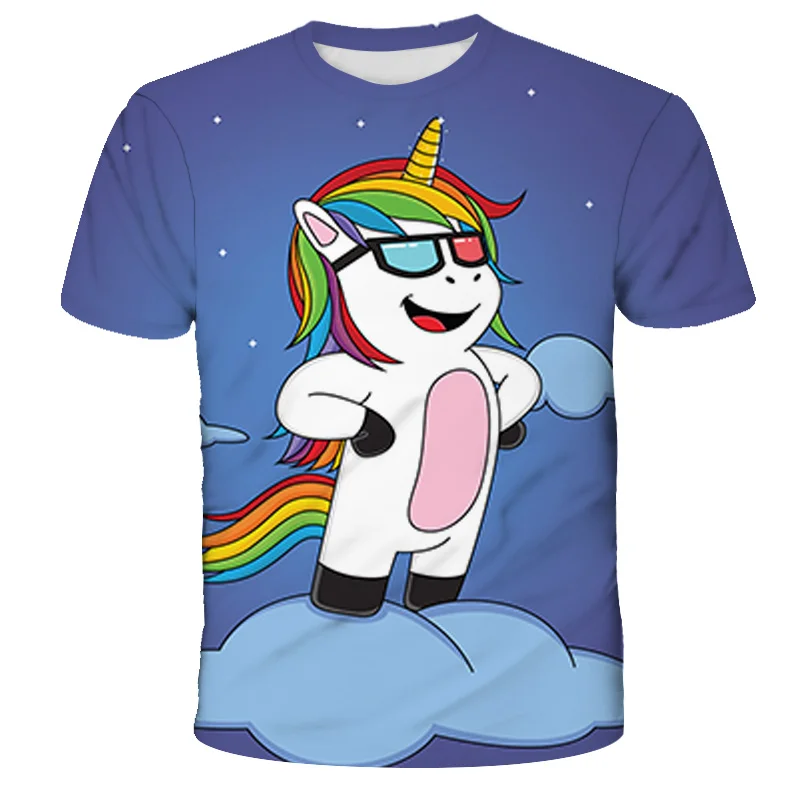 New Kids Girls T-Shirts Pink Unicorn 3 4 5 6 7 8 9 10 11 12 13 14 Years Old Clothing Tops |