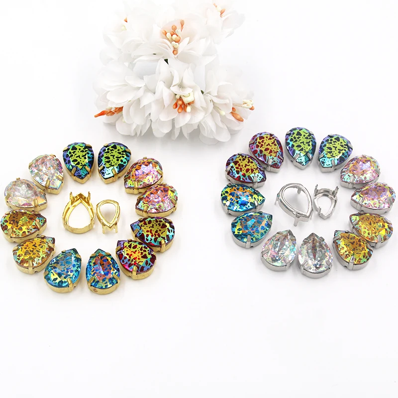 12 шт./пакет стеклянные кристаллы стразы в форме слезы с вышитым полым основанием