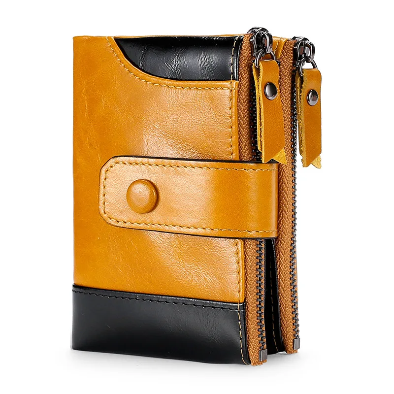 NEW Splice 100% Genuine Leather Men Wallet Coin Purse Small Mini Card Holder Double Zipper Portomonee Male Walet Pocket