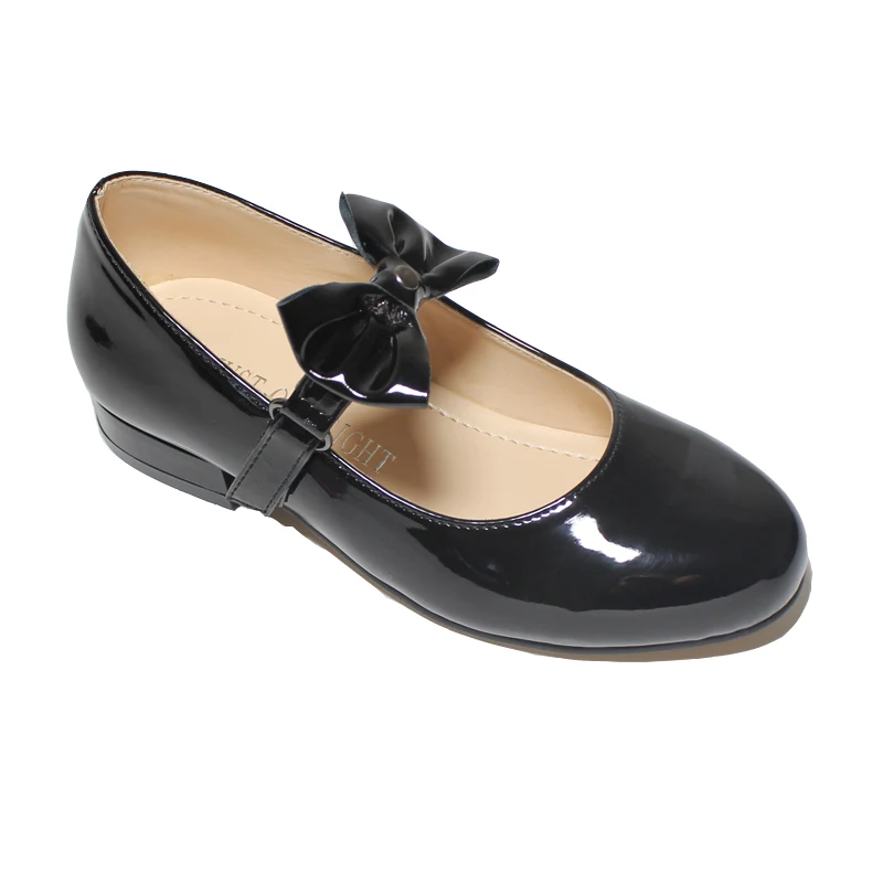 Туфли-лодочки детские на низком квадратном каблуке с бантиком |