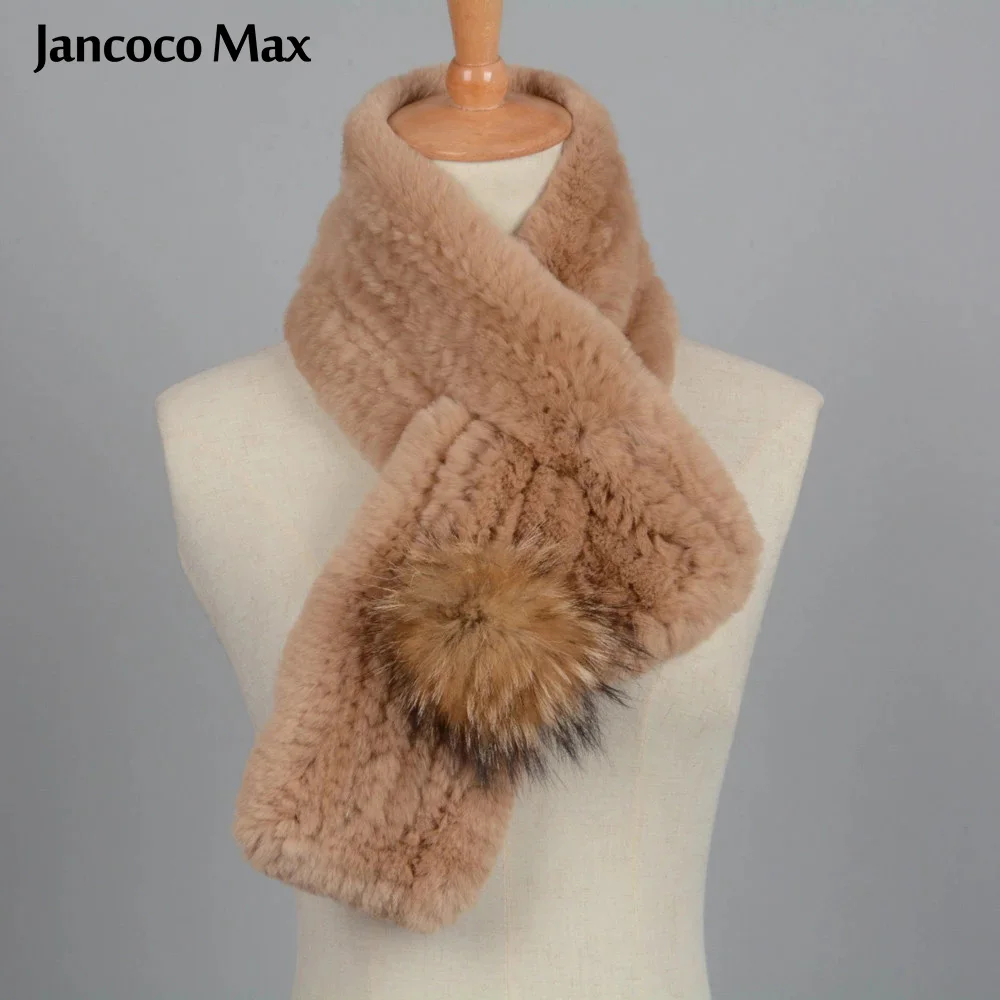 Jancoco Max из настоящей шерсти кролика декоративного помпон меха енота шарф с