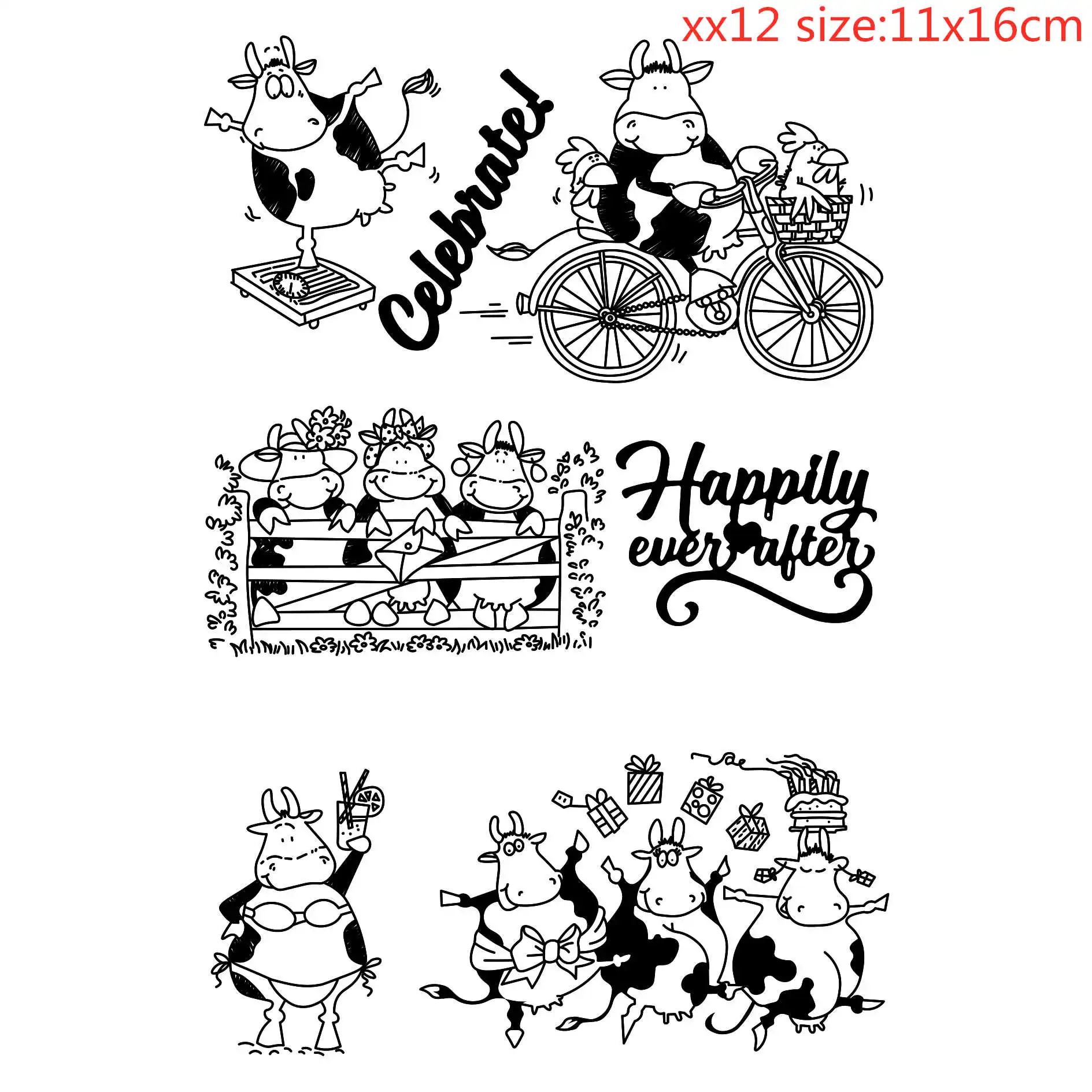 Прозрачный силиконовый штамп и металлический для скрапбукинга Веселые коровы