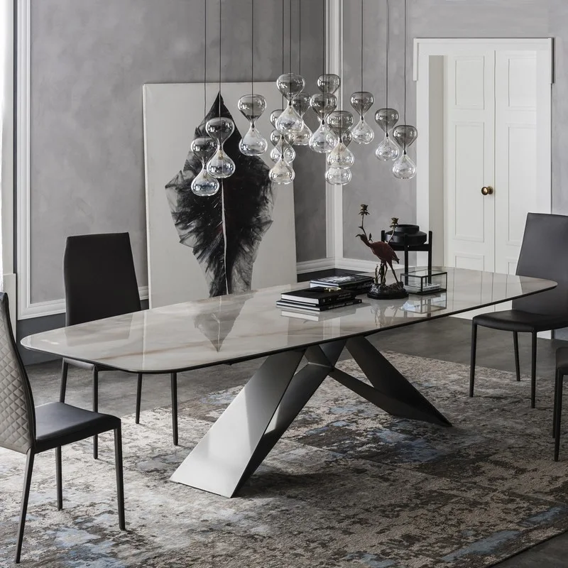 

Marble dining table Postmodern minimalist creative dining table 6/8 person rectangular stainless steel dining table