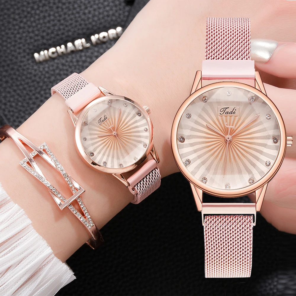 

2pcs Set Luxury Women Watches Diamond Rose Gold Ladies Wrist Watches Magnetic Women Bracelet Watch For Female Relogio Feminino