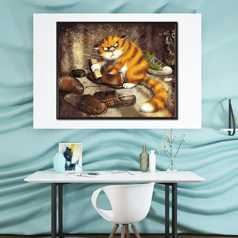 3D DIY кошка картины живопись по номерам животных ручной работы холст картина