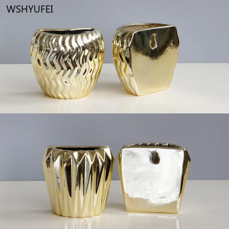 Креативная Европейская Золотая настенная висящая керамическая ваза цветочный