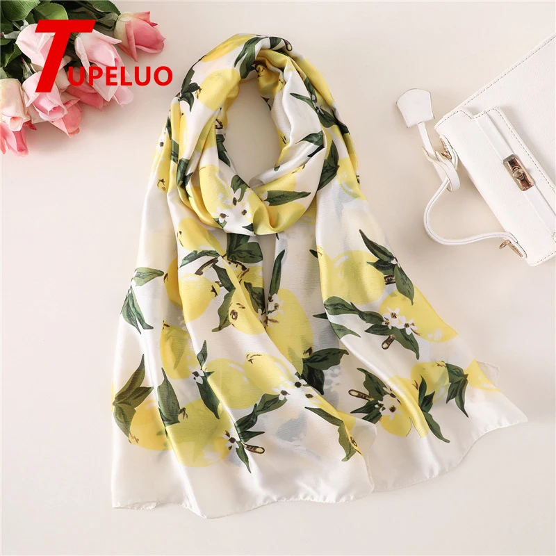 

Elegant Silk Scarf Shawls Women Print Floral Beach Scarves Pashmina Foulard Hijab Wraps Sunscreen Head Kerchief 2021 New