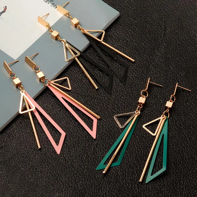 Женские асимметричные серьги-подвески корейский стиль длинные висячие серьги