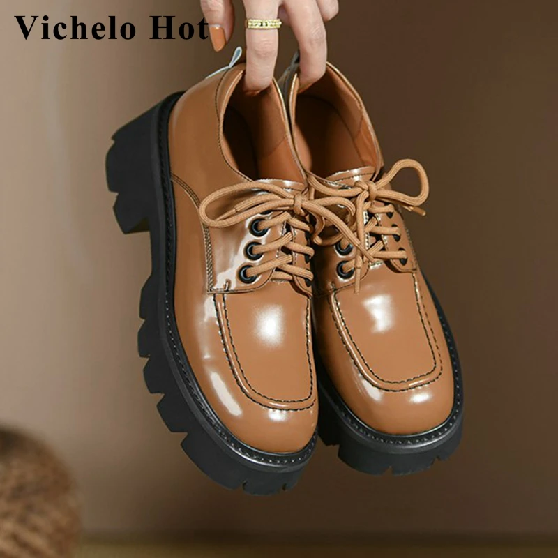 

Vichelo Hot 2022 spring causal shoes non-slip apricot color sewing round toe waterproof high heels cross-tied women pumps l01