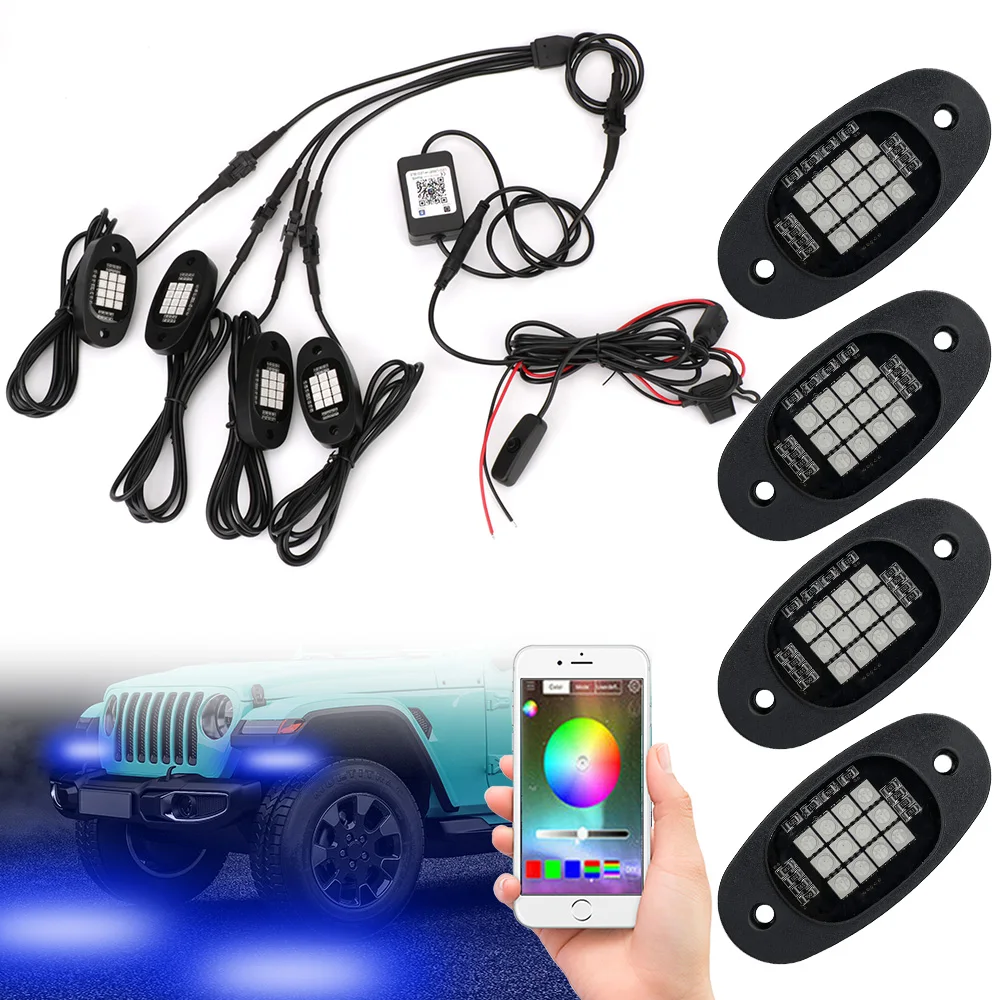 

4 в 1 RGB рок светильник s атмосферная лампа для Jeep грузовых автомобилей SUV внедорожный Bluetooth APP Управление светодиодный подсветящиеся светильн...