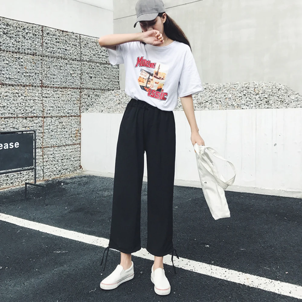 Брюки женские эластичные с завышенной талией уличная одежда мешковатые