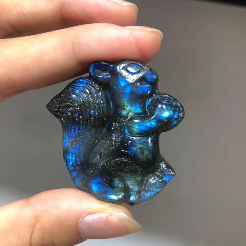 Мигающая Милая натуральный камень лабрадорит ручной работы резная белка