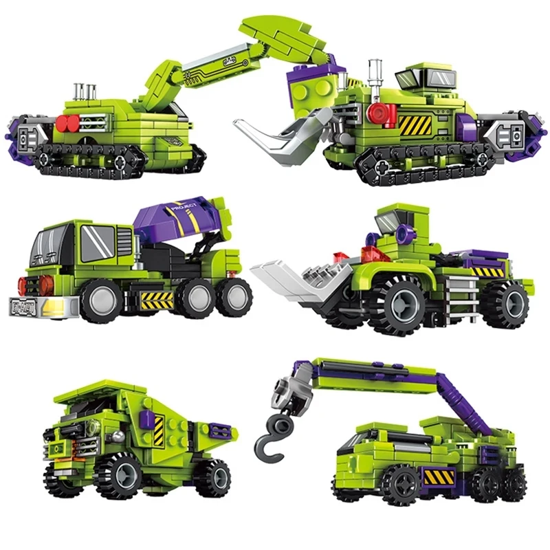 

6in1 Transformation Robot Building Block Set Toys Kids City Engineering Excavator car truck For Children Gift