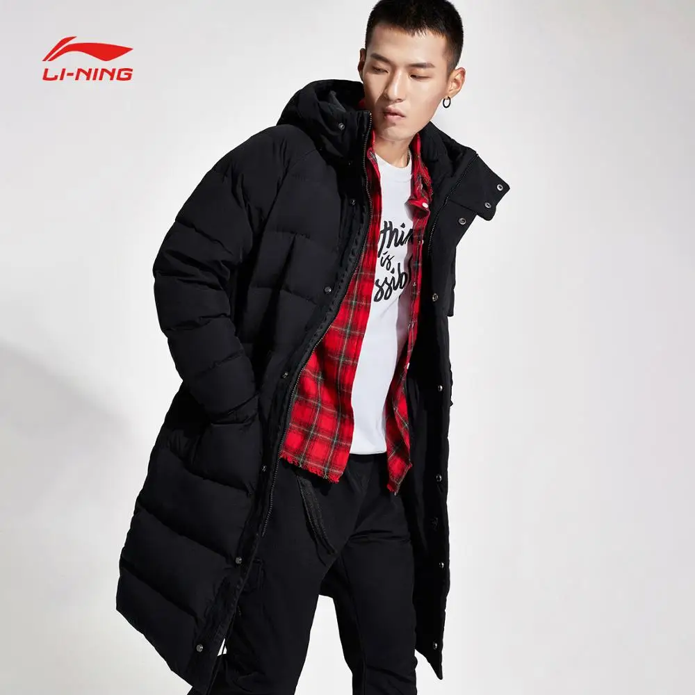 Li Ning длинный пуховик унисекс для тренировок 70% пух серый утиный свободный крой