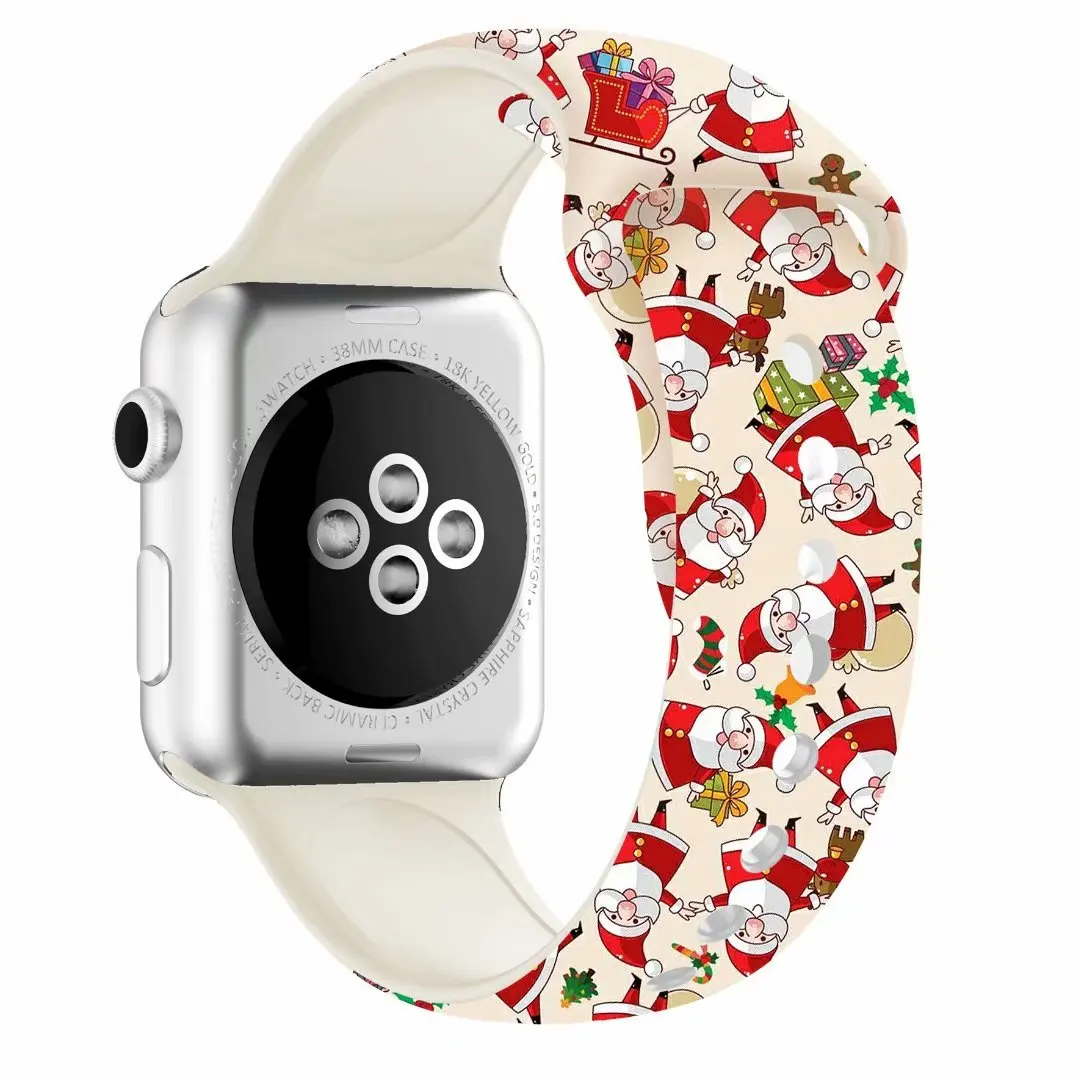 Christmas 3 Силиконовый ремешок для Apple watch band 5, 4, 44 мм, 40 мм, рождественский подарок, мягкий наручный ремень с цветочным принтом, ремешок для часов iWatch 3, 2, 38 мм, 42 мм - Цвет ремешка: Christmas 3