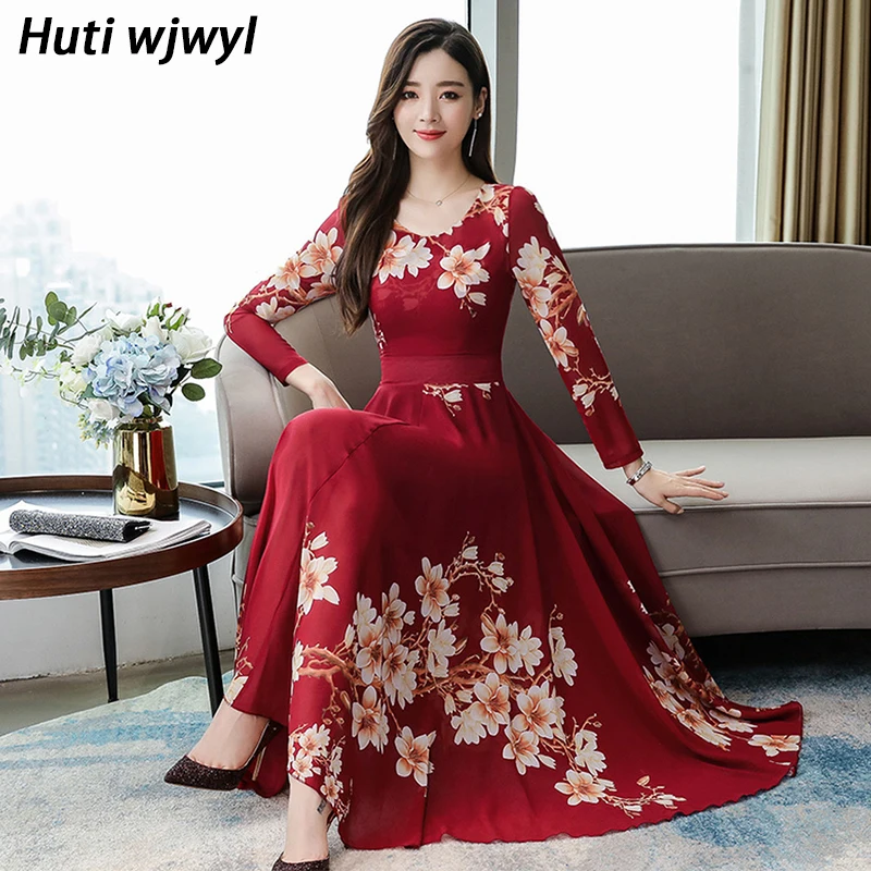 

Винтажное шифоновое платье-макси с длинным рукавом, размеры до 3XL