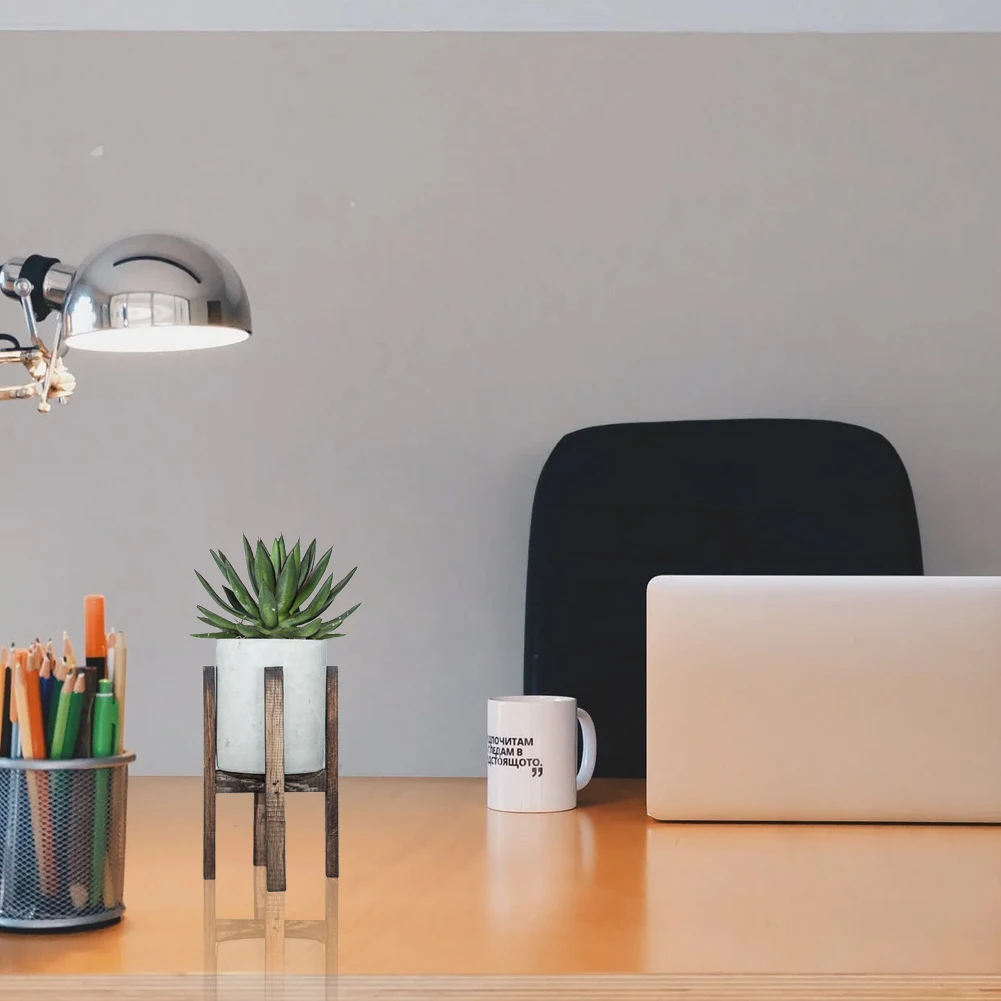 

Succulent Plant Pot Flower Pot Cactus Bonsai Container Cylinder Shape Cement With Wood Stand For Home Office Garden Decoration