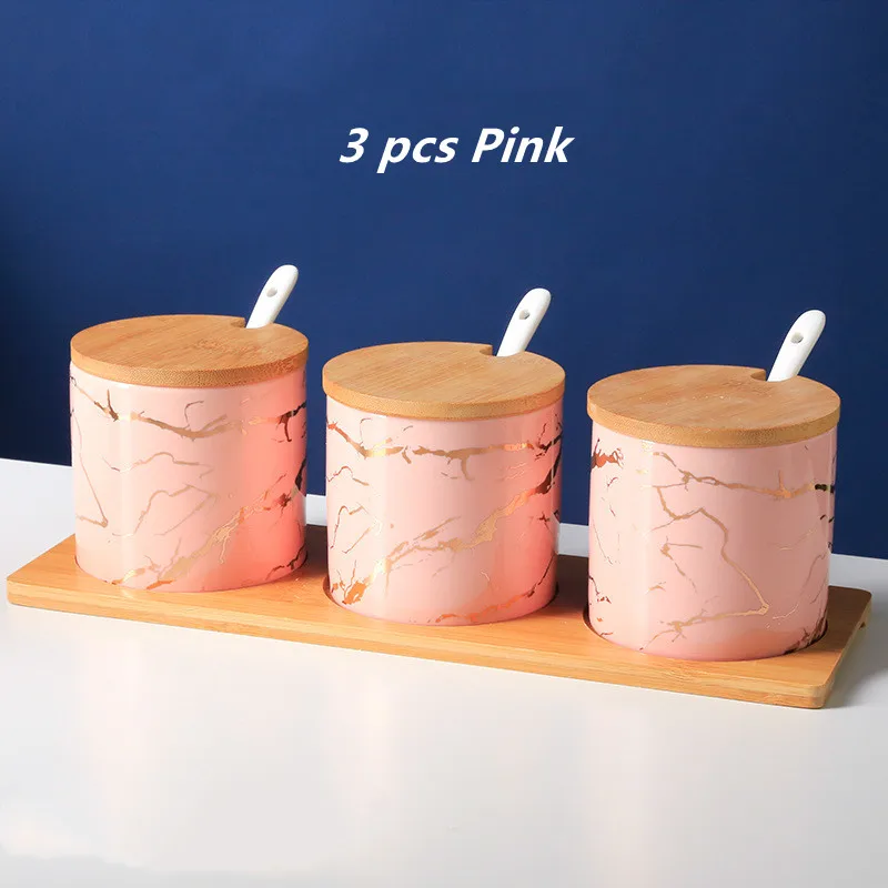 

Creative ceramics Marble Seasoning tank kitchen Salt shaker Storage organization spice container canister set spice organizer