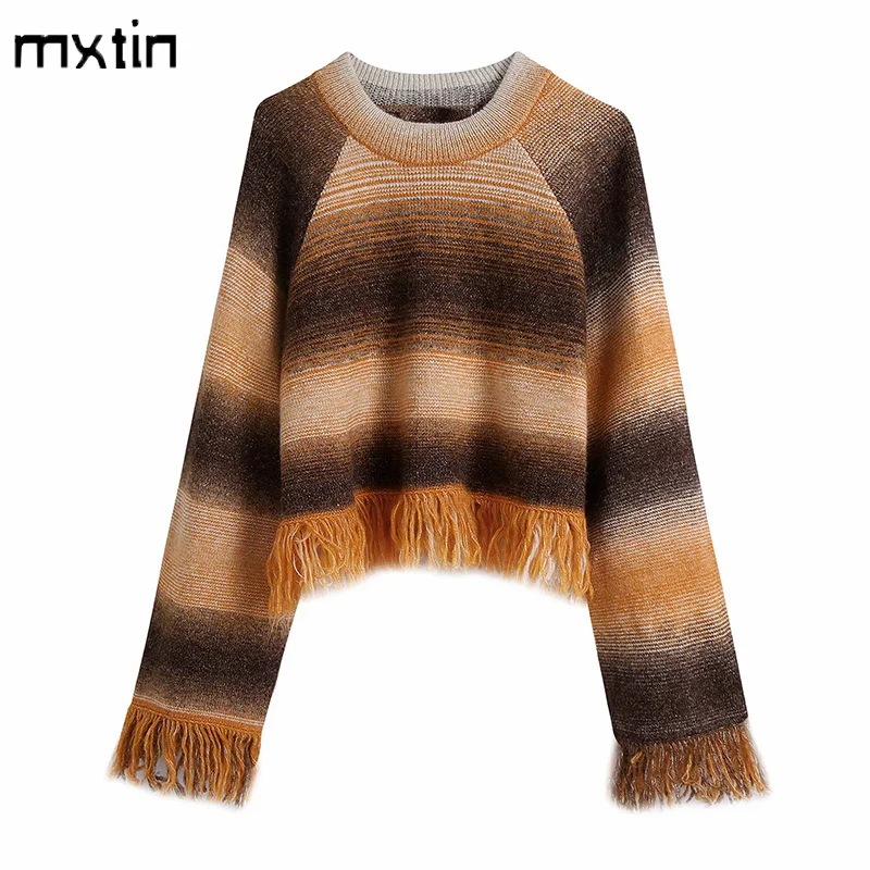 

Winter Clothes Women Sexy Tassel Pullover Crop Sweater Vintage O-Neck Long Sleeve Female Casual Korean Style Tops Pull Femme