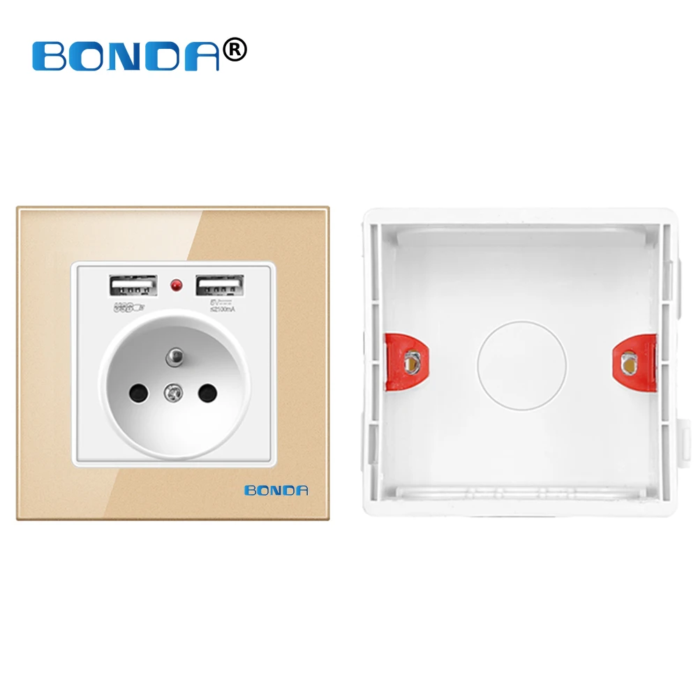 

BONDA Socket Wall French Standard Power Outlet with USB Bedroom Tempered Crystal Glass 86cm*86cm Kids Child Safety Protection