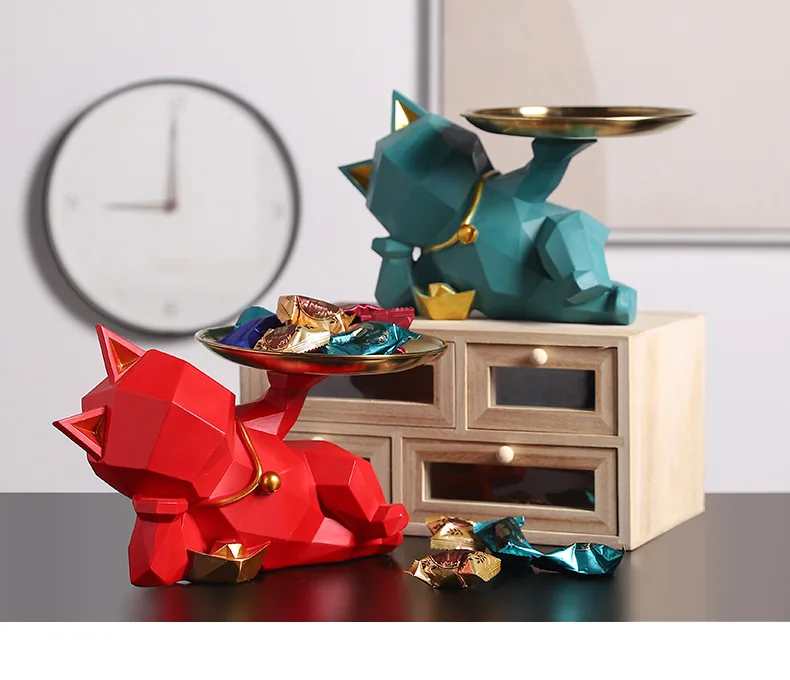 

С изображением из мультфильма Lucky Cat Tray скульптуры, инновационный Настольный держатель для сладостей, Премиум полимерные прочные статуи для...