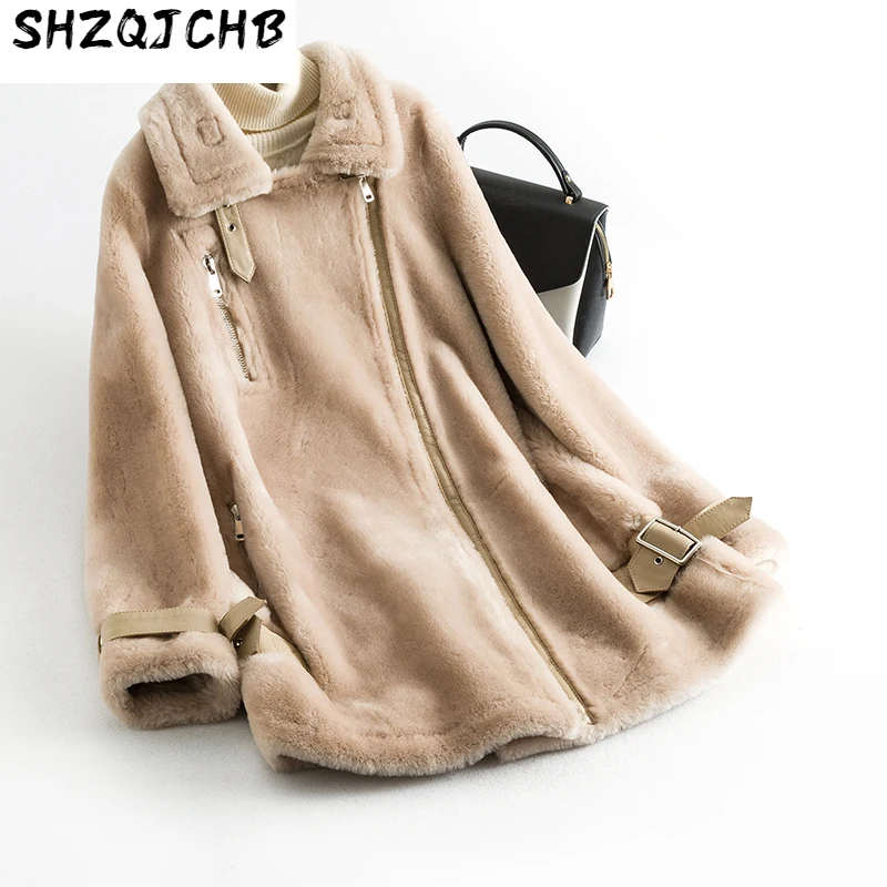 

SHZQ, шерстяное интегрированное женское короткое пальто из овчины, зимнее женское пальто, зимнее женское Новое меховое пальто