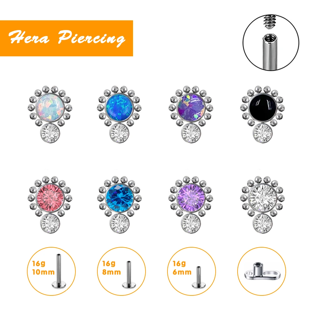

2021 Sun God Opal Stud Earrings 16G ASTM F136 G23 Titanium Lip Studs Spiral Cartilage Ear Protection Piercing Body Jewelry