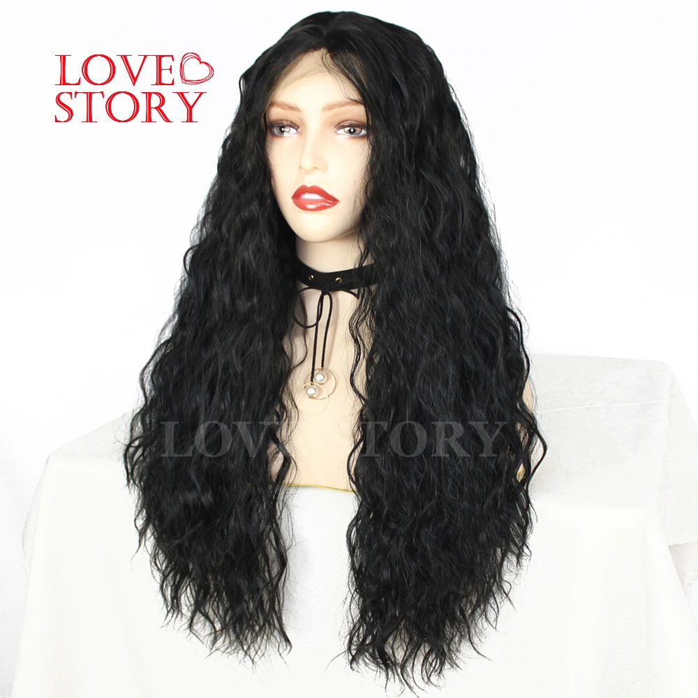 Lovestory черный цвет синтетический парик фронта шнурка высокой плотности вьющиеся